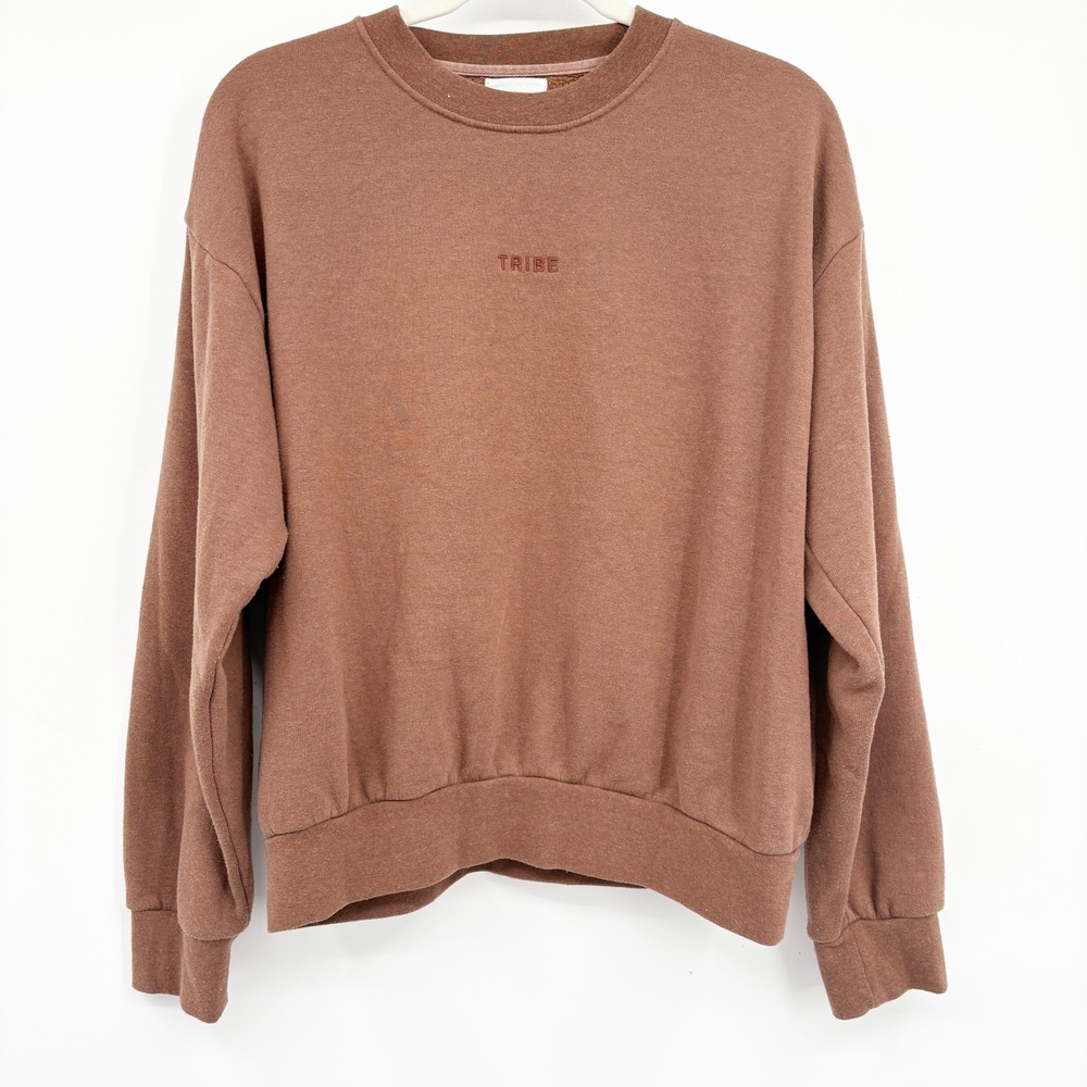Tribe‎ Kelley Womens Butter Crew Cocoa Brown Relaxed Boho Fleece Sweatshirt M